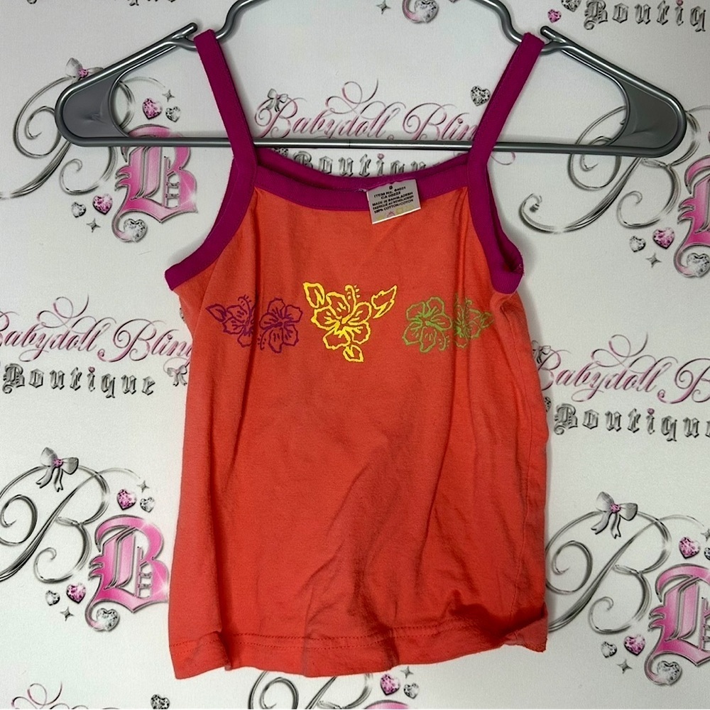 Hawaii top tank hibiscus 🌺 flowers surf beach Floral Tank Top Orange and Pink